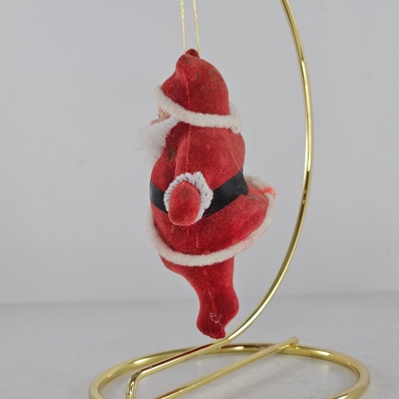 Vintage Flocked Blow Mold Santa Christmas Tree Ornament Mid Century Modern - Picture 4 of 9